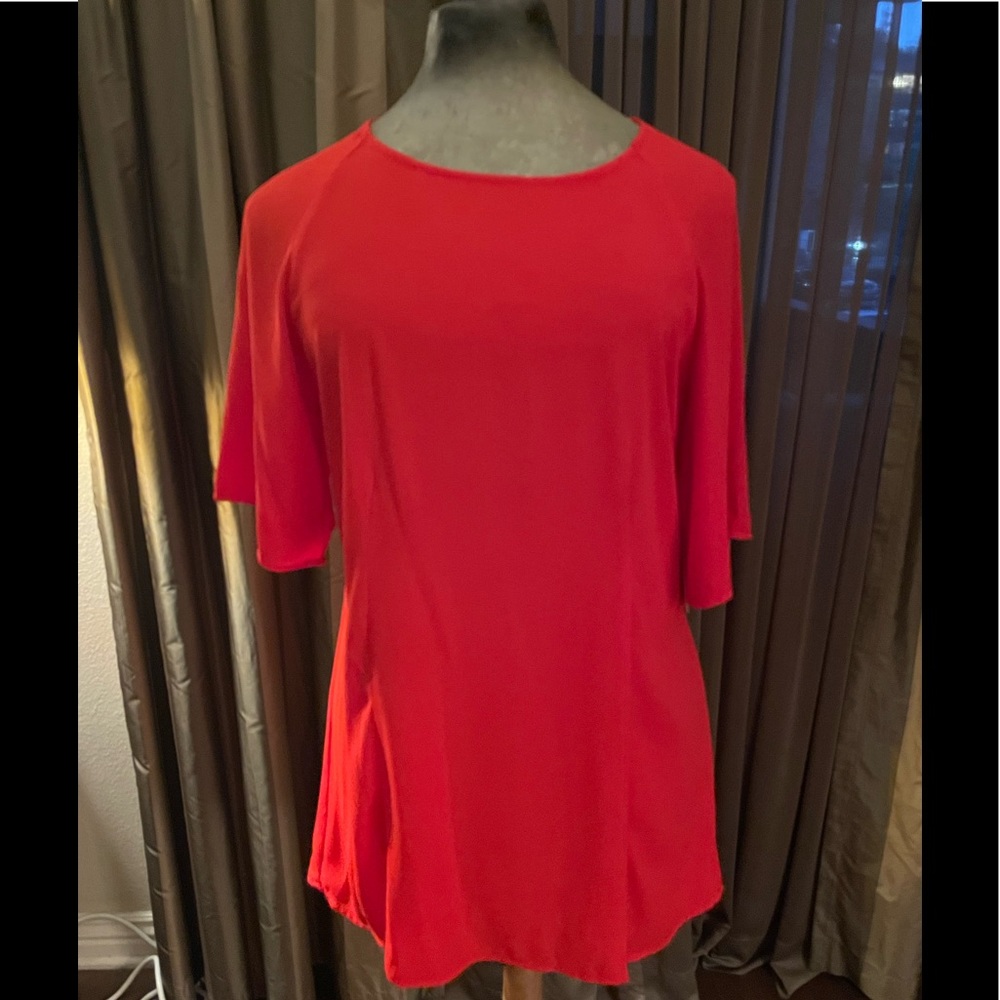 NWOT Tacera red sheer tunic with back zipper